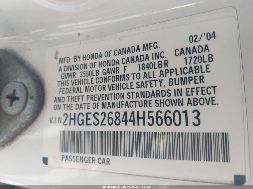 2HGES26844H566013 2004 HONDA CIVIC photo no. 9