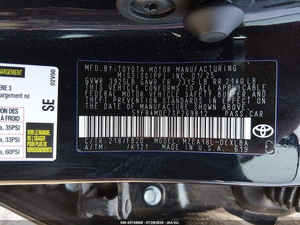 5YFB4MDE7SP269812 2025 TOYOTA COROLLA photo no. 9