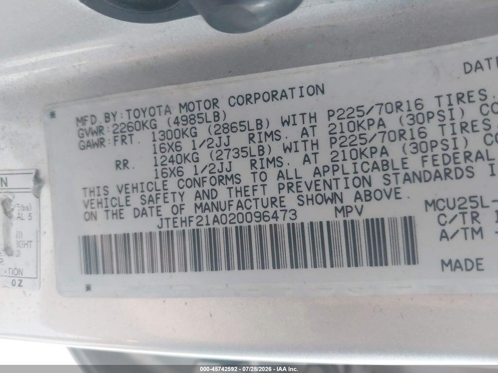JTEHF21A020096473 2002 TOYOTA HIGHLANDER photo no. 9