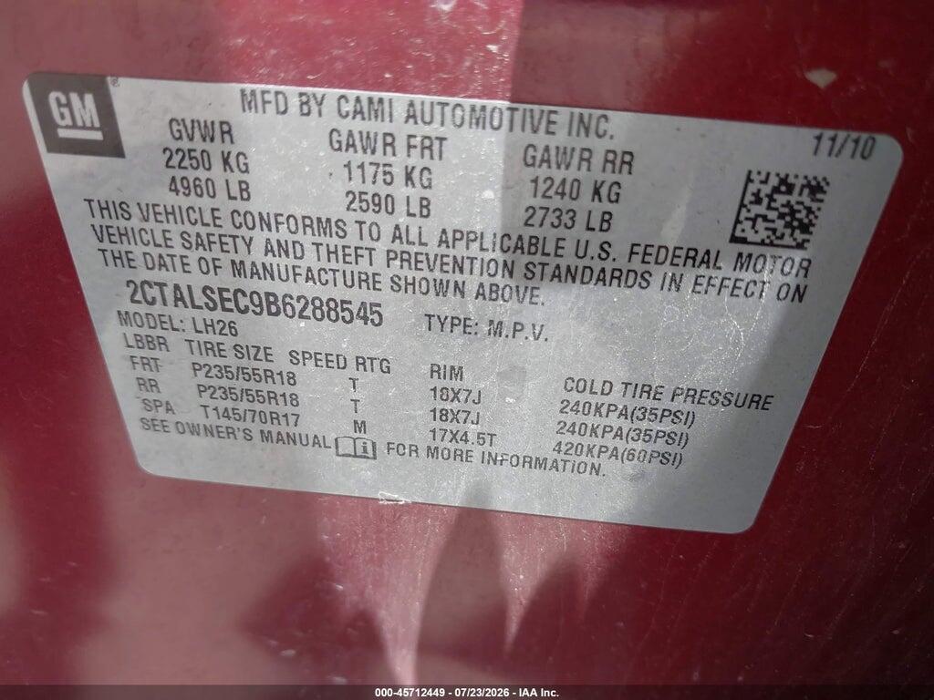 2CTALSEC9B6288545 2011 GMC TERRAIN photo no. 9