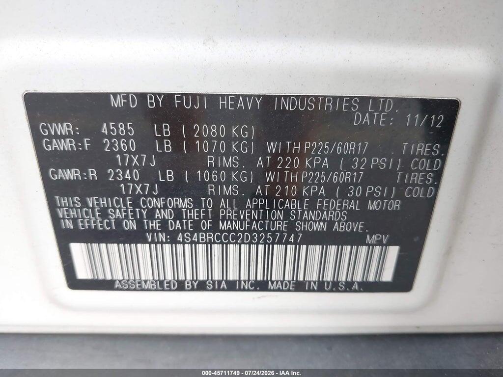 4S4BRCCC2D3257747 2013 SUBARU OUTBACK photo no. 9