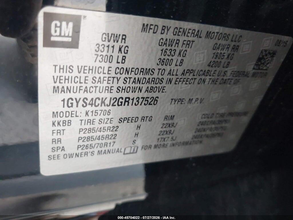 1GYS4CKJ2GR137526 2016 CADILLAC ESCALADE photo no. 9