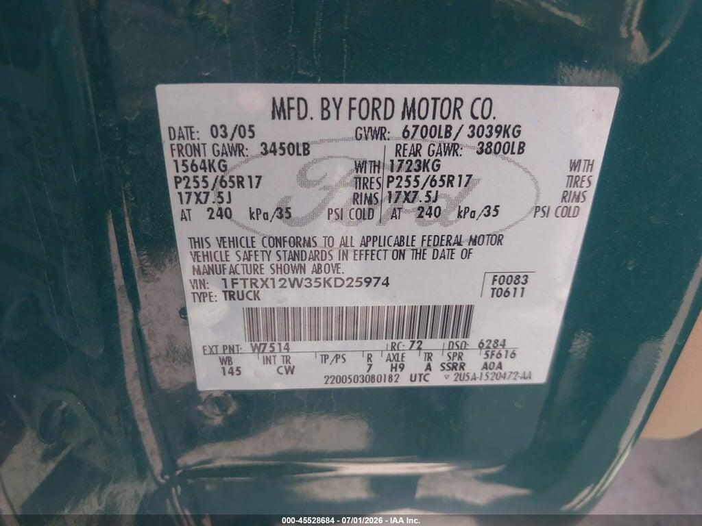 1FTRX12W35KD25974 2005 FORD F-150 photo no. 9