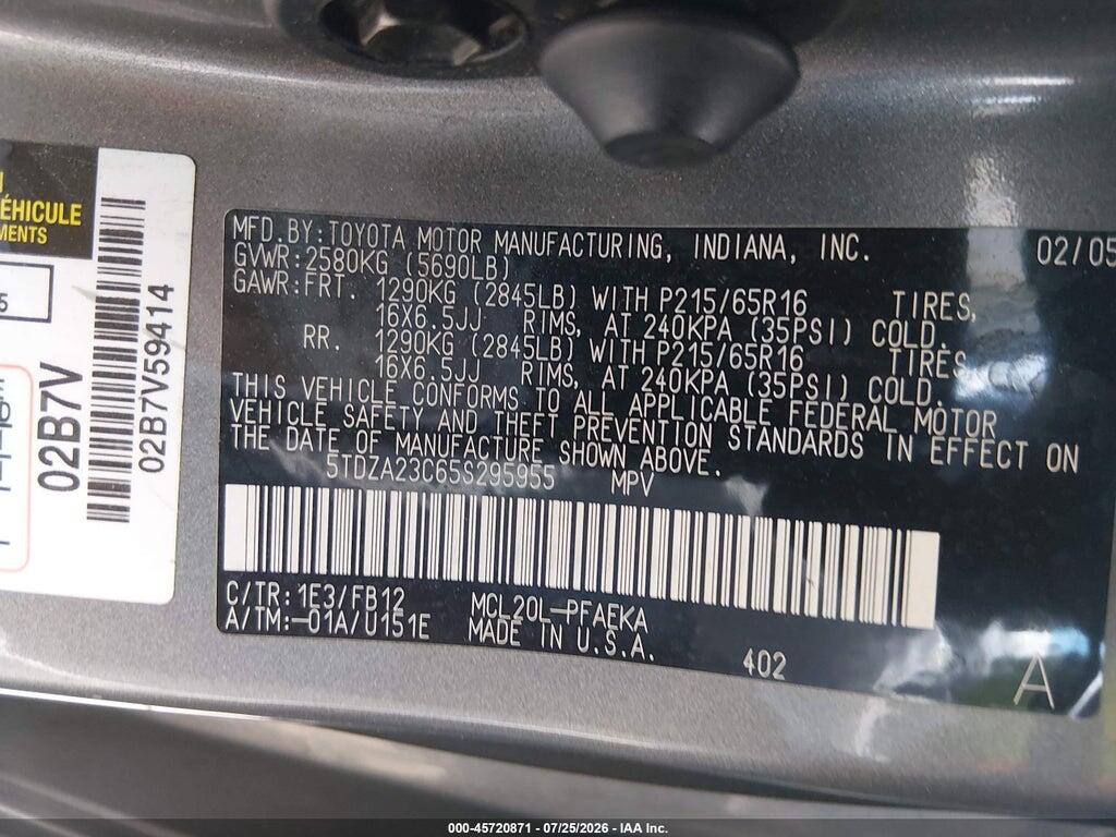 5TDZA23C65S295955 2005 TOYOTA SIENNA photo no. 9