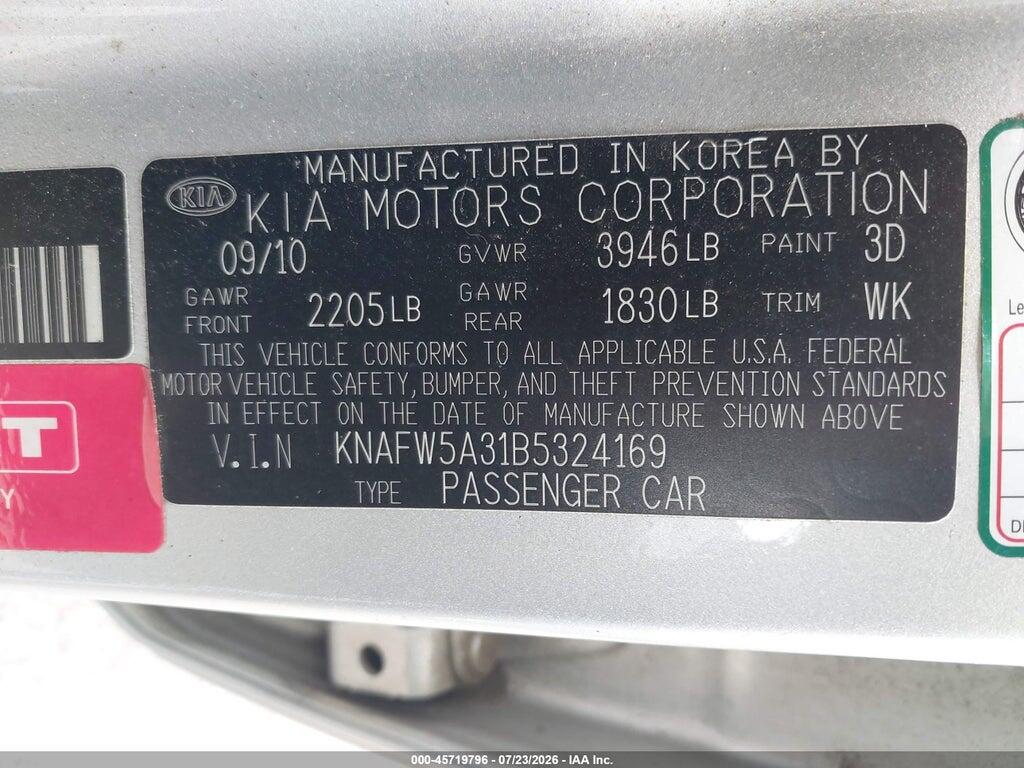 KNAFW5A31B5324169 2011 KIA FORTE photo no. 9