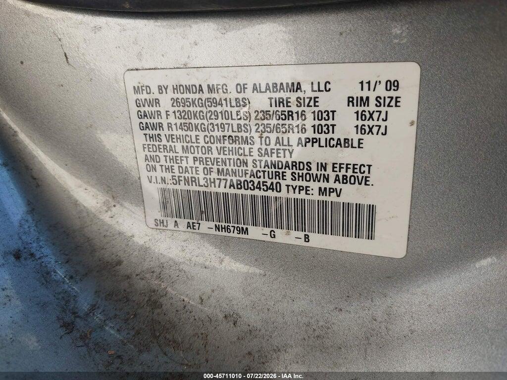 5FNRL3H77AB034540 2010 HONDA ODYSSEY photo no. 9