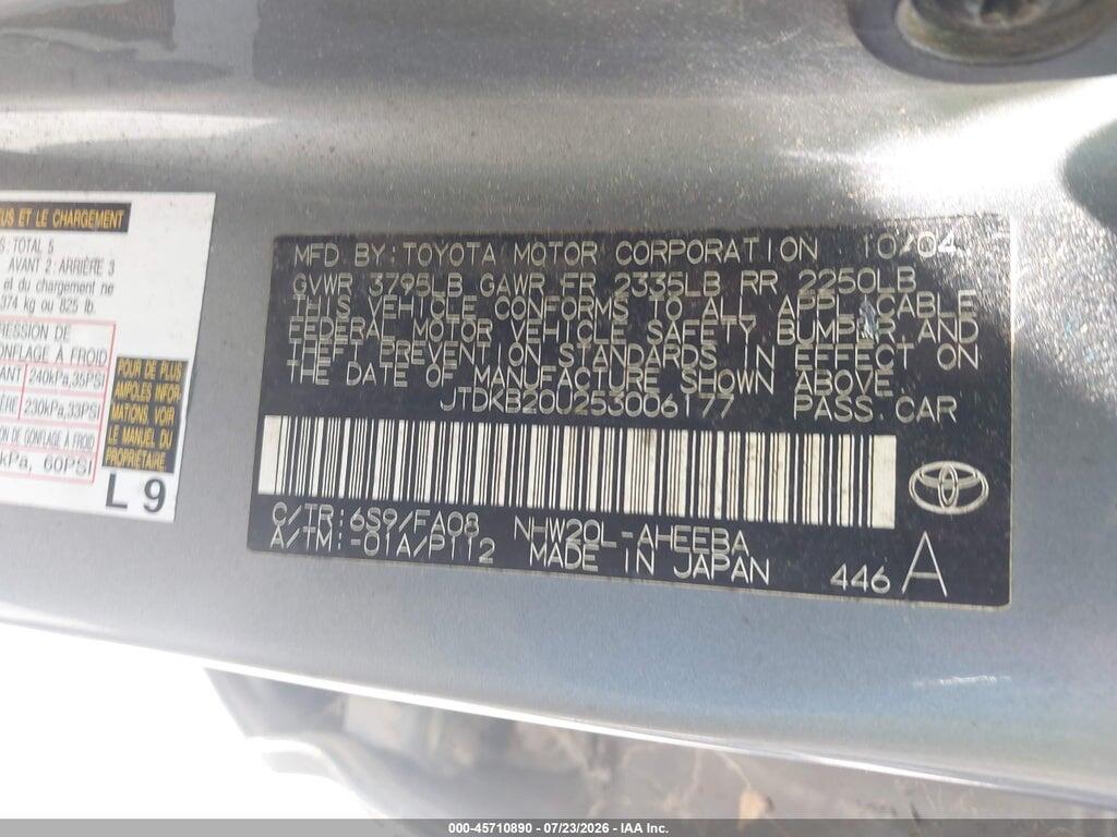JTDKB20U253006177 2005 TOYOTA PRIUS photo no. 9
