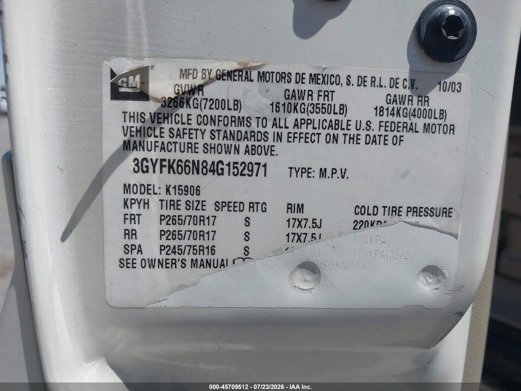 3GYFK66N84G152971 2004 CADILLAC ESCALADE ESV photo no. 9