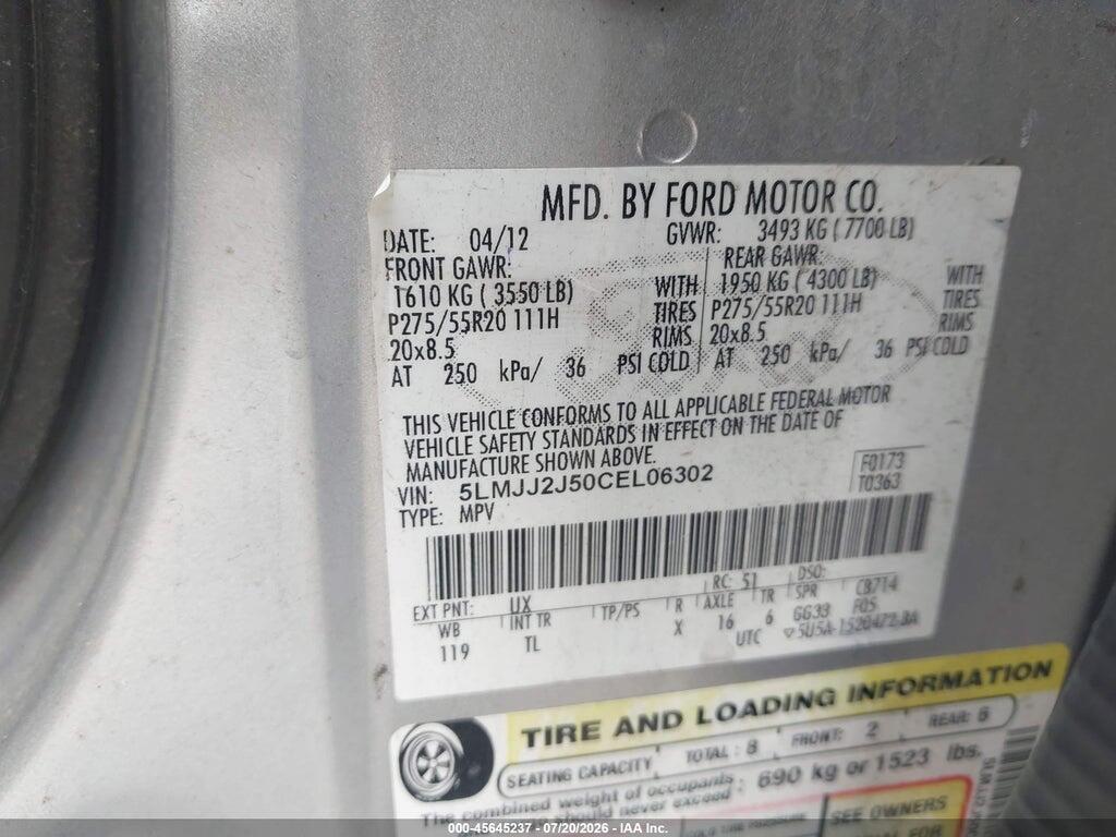 5LMJJ2J50CEL06302 2012 LINCOLN NAVIGATOR photo no. 9