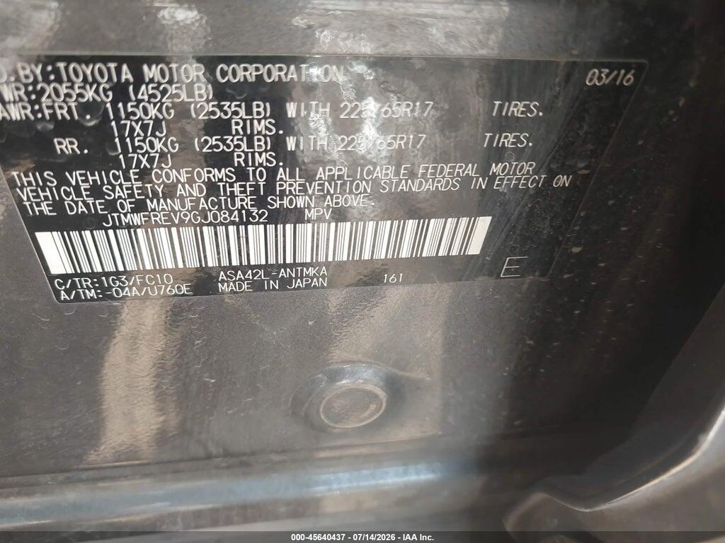 JTMWFREV9GJ084132 2016 TOYOTA RAV4 photo no. 9