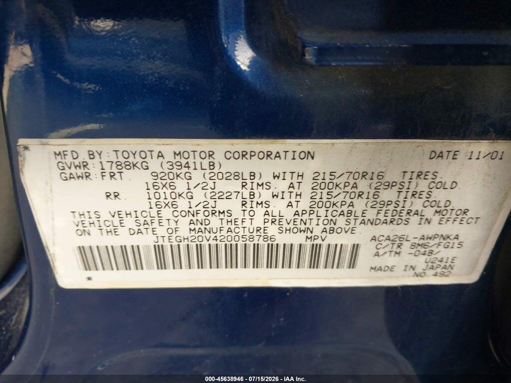 JTEGH20V420058786 2002 TOYOTA RAV4 photo no. 9