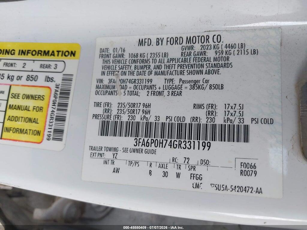 3FA6P0H74GR331199 2016 FORD FUSION photo no. 9