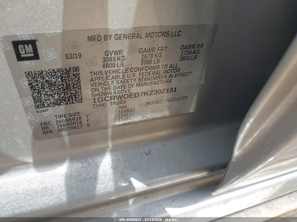 1GCRWDED7KZ302151 2019 CHEVROLET SILVERADO 1500 photo no. 9