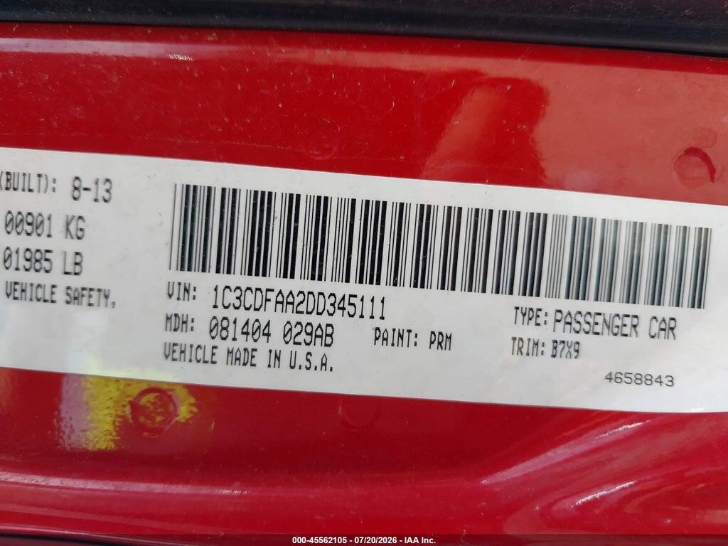 1C3CDFAA2DD345111 2013 DODGE DART photo no. 9