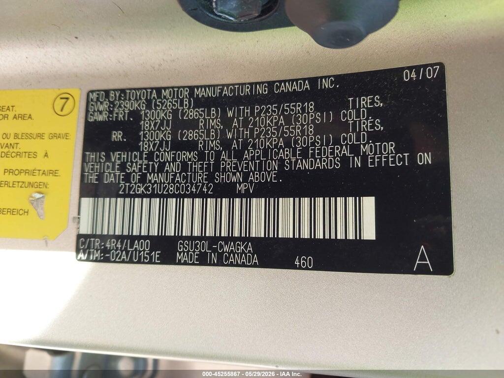 2T2GK31U28C034742 2008 LEXUS RX 350 photo no. 9