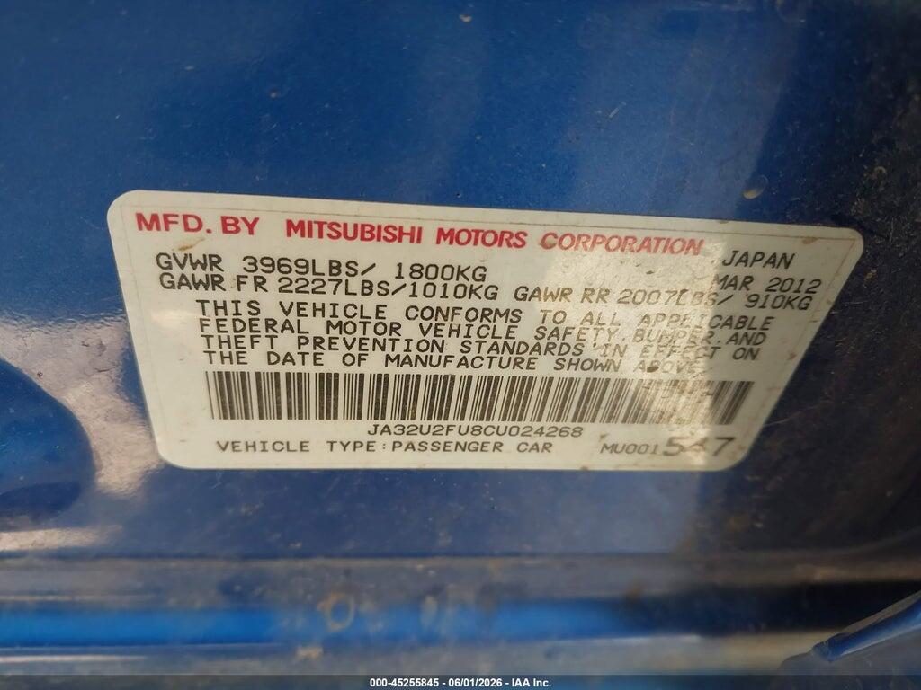 JA32U2FU8CU024268 2012 MITSUBISHI LANCER photo no. 9