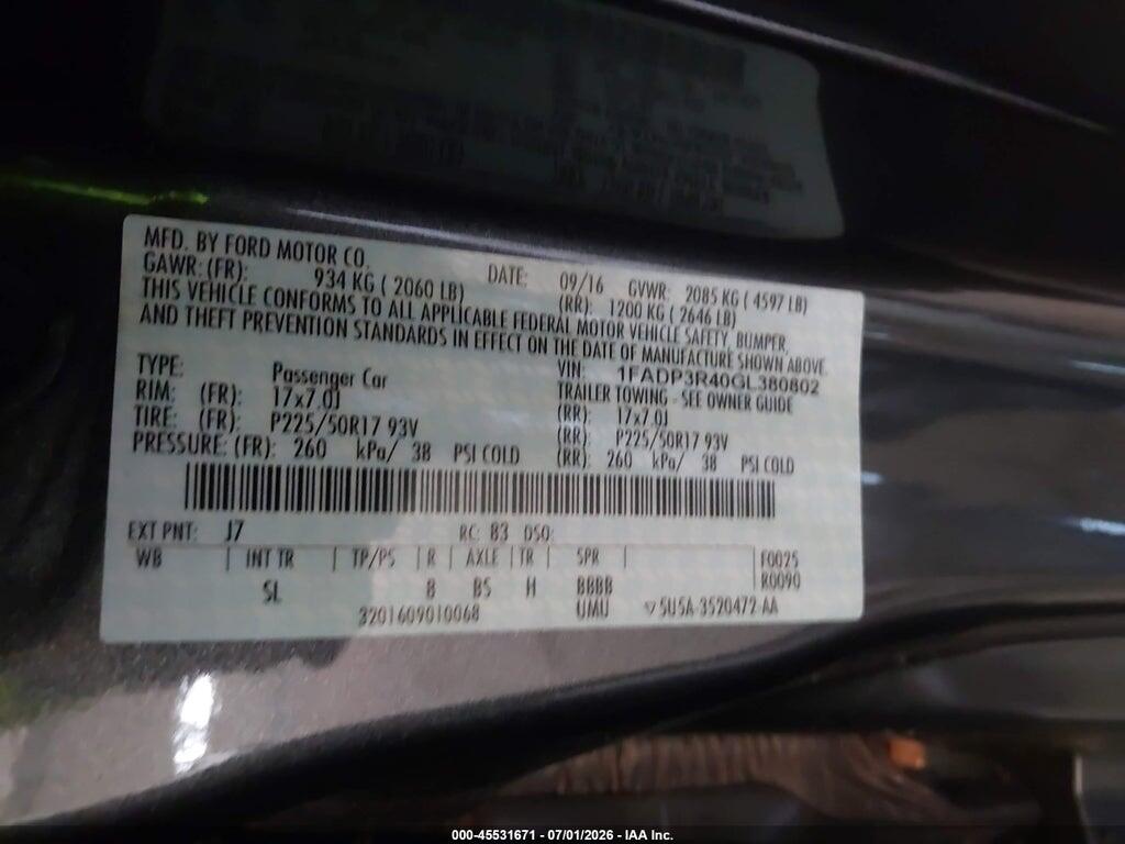 1FADP3R40GL380802 2016 FORD FOCUS ELECTRIC photo no. 9