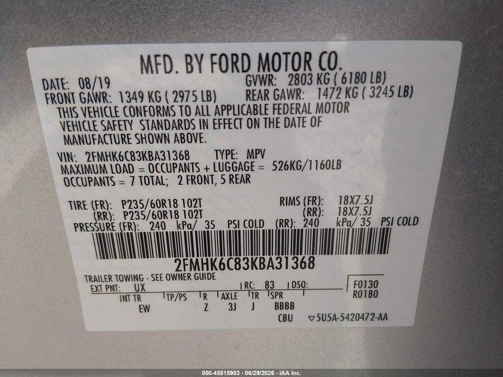 2FMHK6C83KBA31368 2019 FORD FLEX photo no. 9
