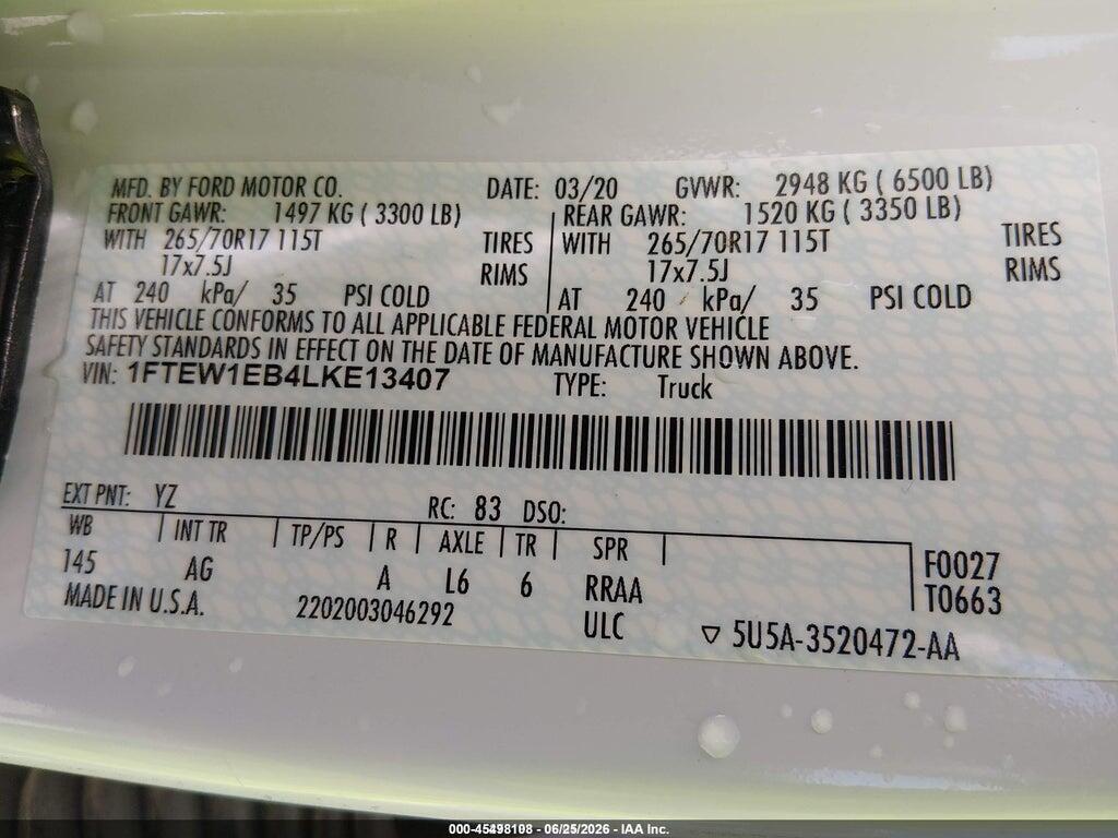 1FTEW1EB4LKE13407 2020 FORD F-150 photo no. 9
