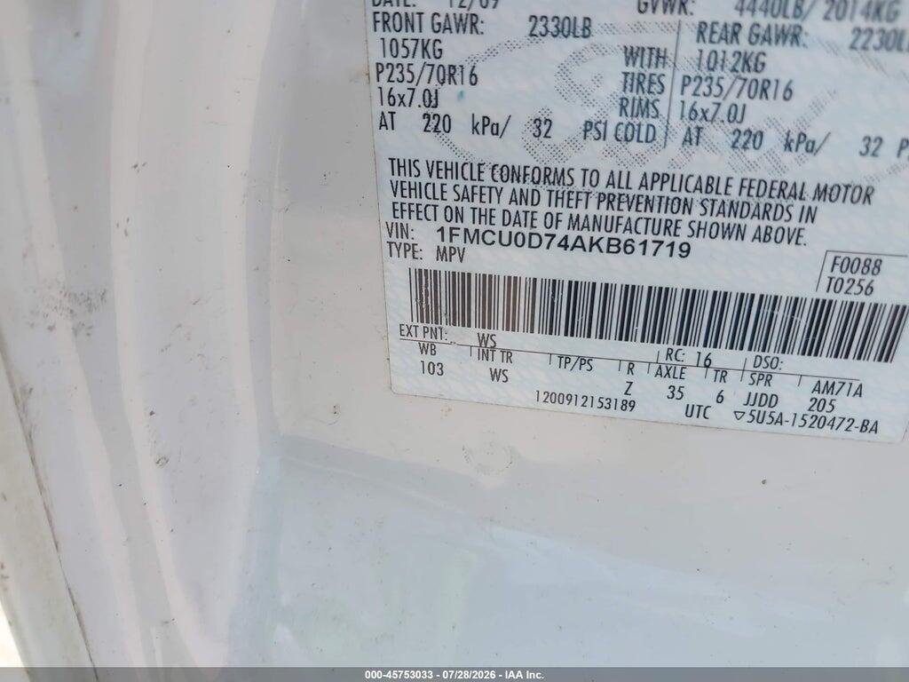 1FMCU0D74AKB61719 2010 FORD ESCAPE photo no. 9