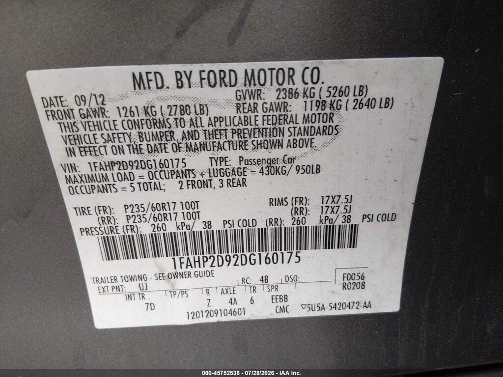 1FAHP2D92DG160175 2013 FORD TAURUS photo no. 9