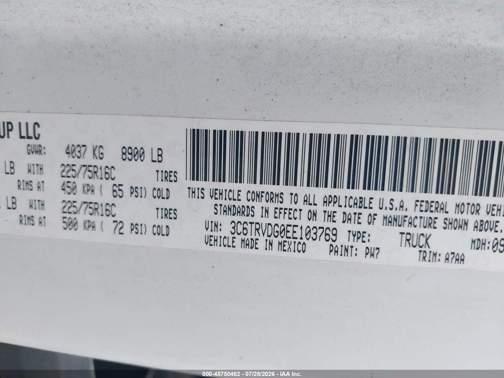 3C6TRVDG0EE103769 2014 RAM PROMASTER 2500 photo no. 9