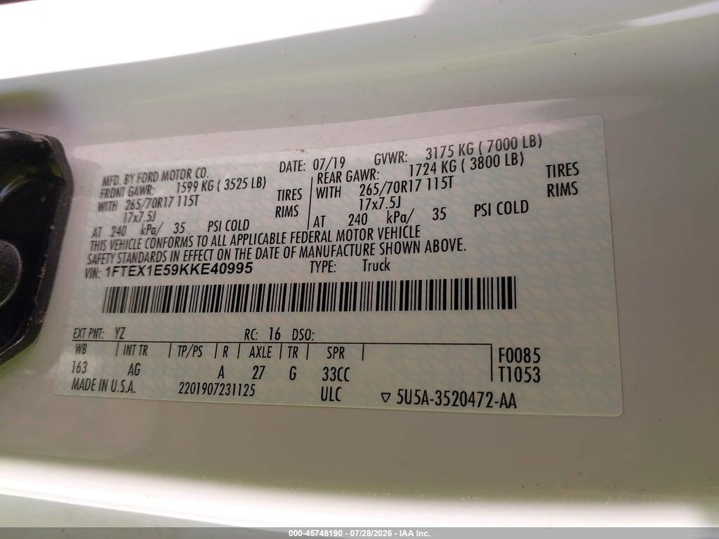 1FTEX1E59KKE40995 2019 FORD F-150 photo no. 9