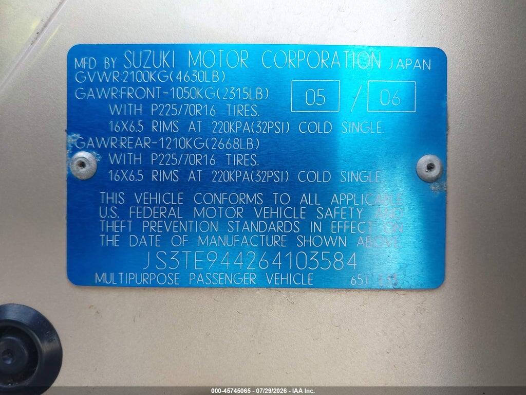 JS3TE944264103584 2006 SUZUKI GRAND VITARA photo no. 9