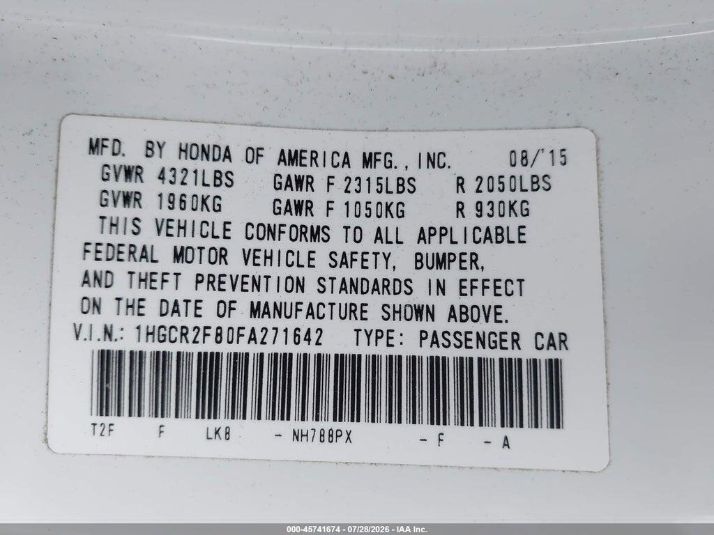 1HGCR2F80FA271642 2015 HONDA ACCORD photo no. 9