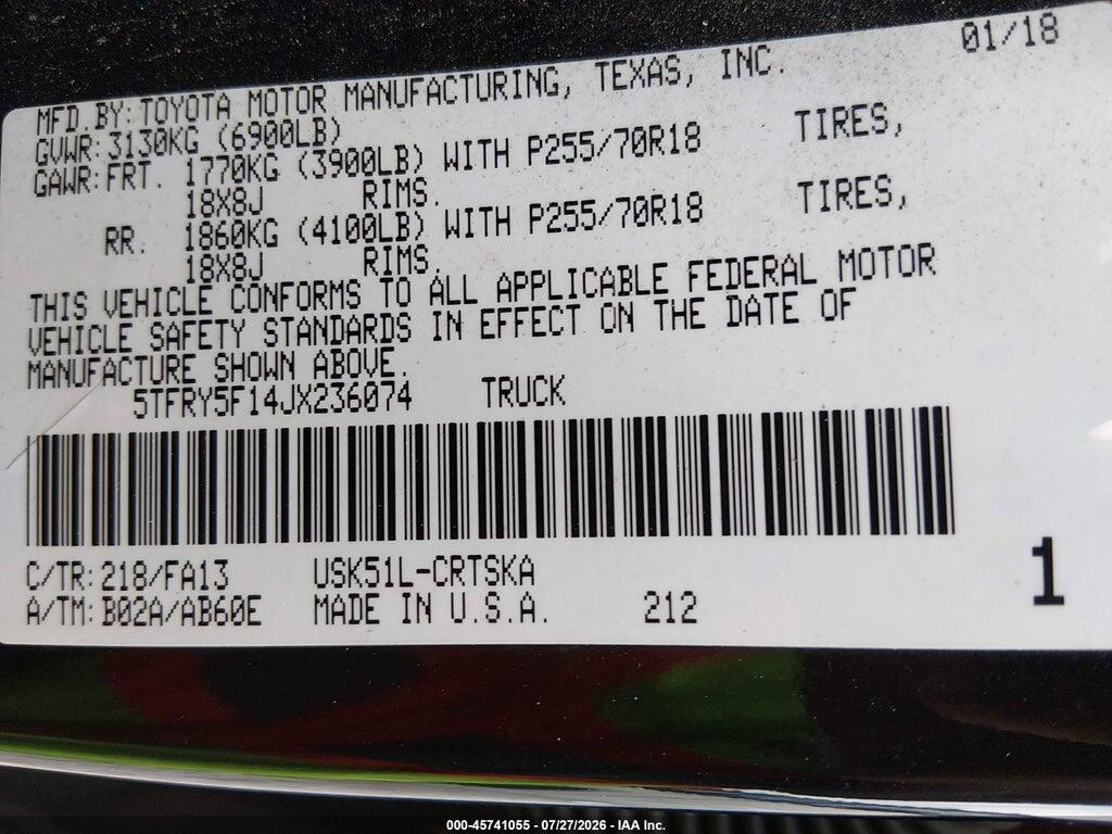 5TFRY5F14JX236074 2018 TOYOTA TUNDRA photo no. 9