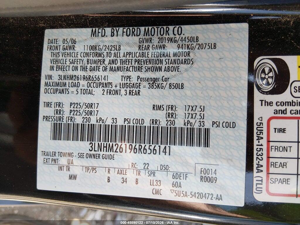 3LNHM26196R656141 2006 LINCOLN ZEPHYR photo no. 9
