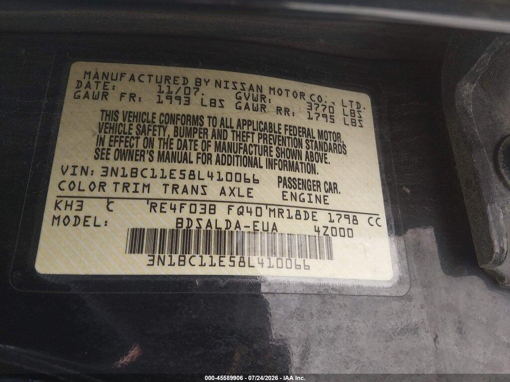 3N1BC11E58L410066 2008 NISSAN VERSA photo no. 9