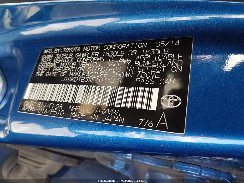 JTDKDTB3XE1073271 2014 TOYOTA PRIUS C photo no. 9