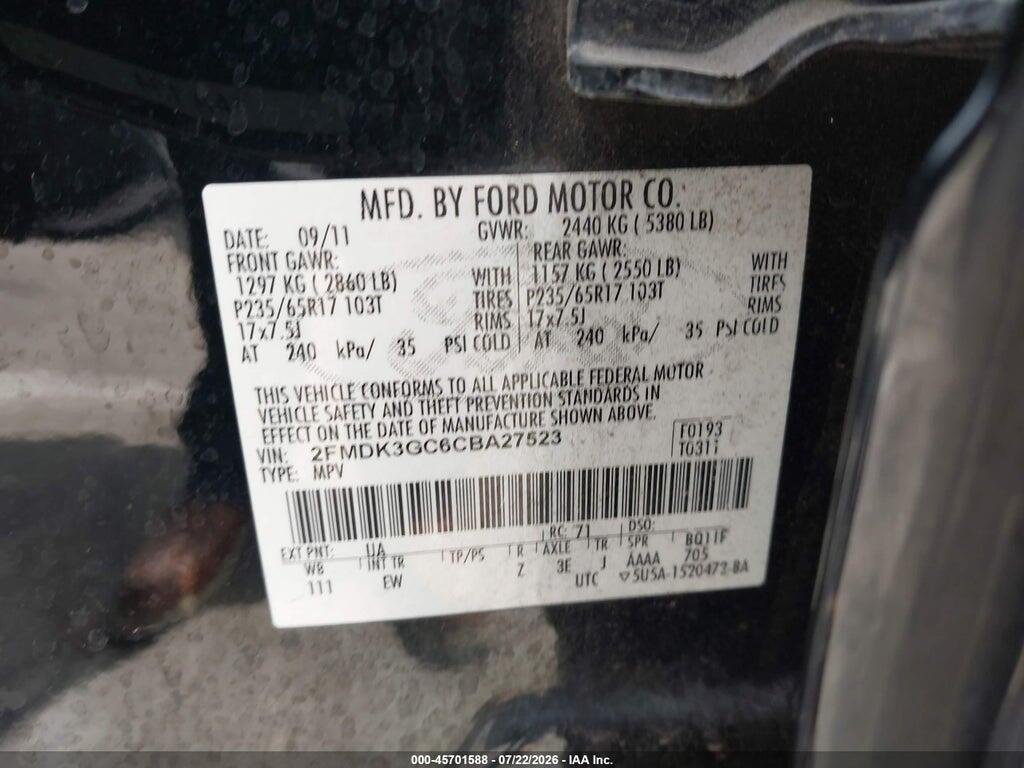 2FMDK3GC6CBA27523 2012 FORD EDGE photo no. 9