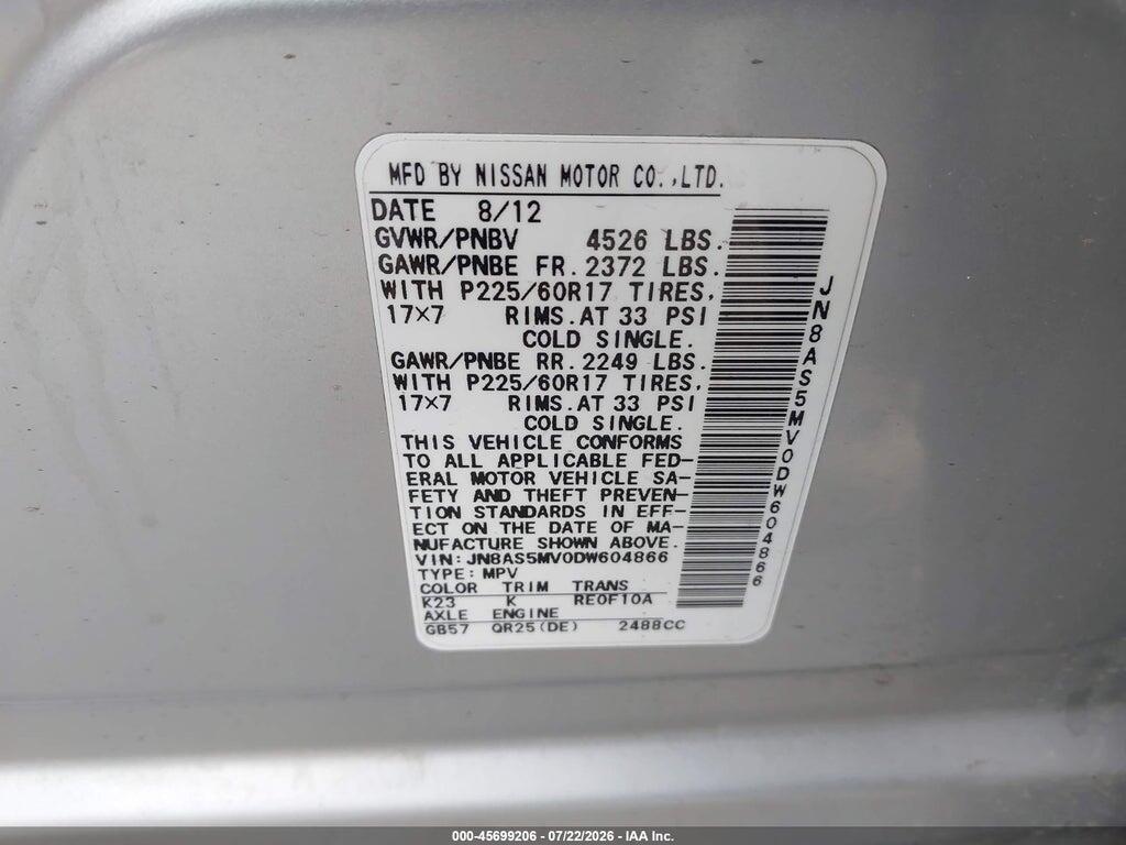 JN8AS5MV0DW604866 2013 NISSAN ROGUE photo no. 9