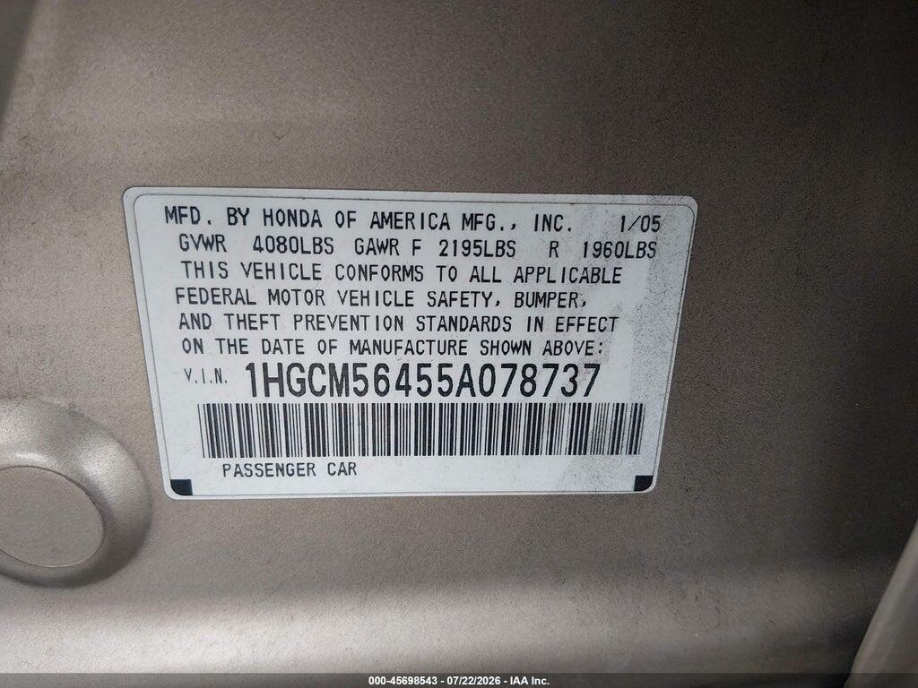 1HGCM56455A078737 2005 HONDA ACCORD photo no. 9