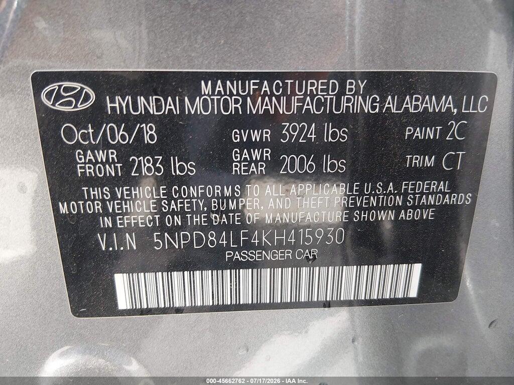 5NPD84LF4KH415930 2019 HYUNDAI ELANTRA photo no. 9