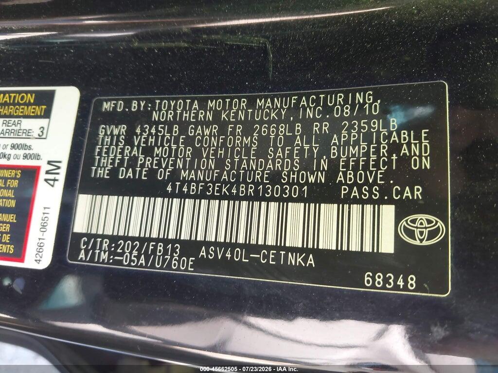 4T4BF3EK4BR130301 2011 TOYOTA CAMRY photo no. 9