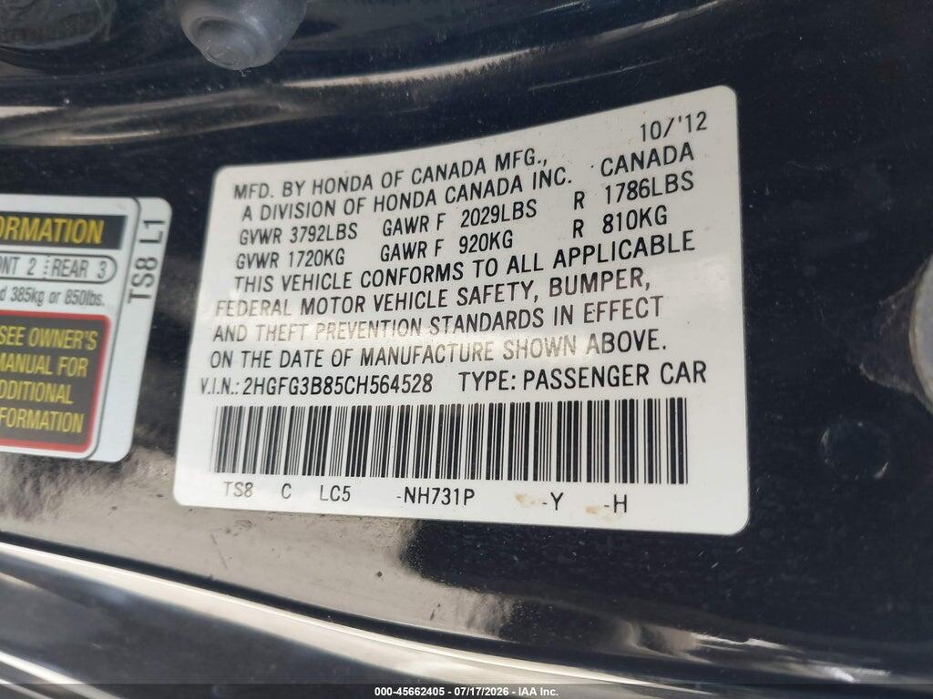 2HGFG3B85CH564528 2012 HONDA CIVIC photo no. 9