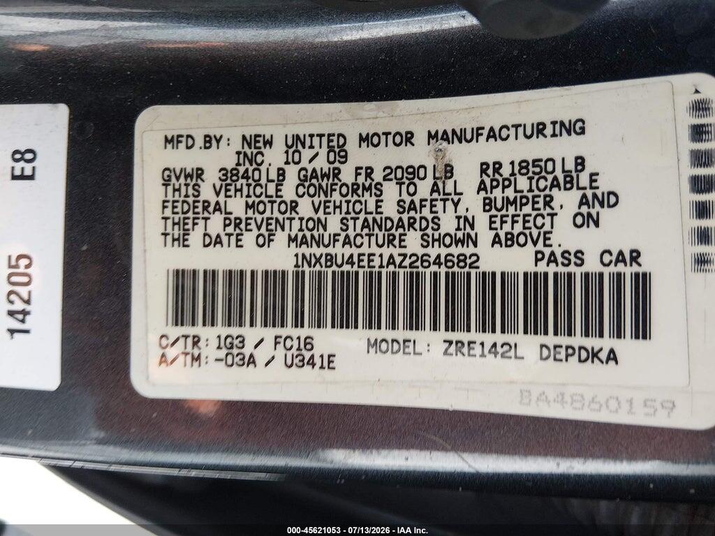 1NXBU4EE1AZ264682 2010 TOYOTA COROLLA photo no. 9