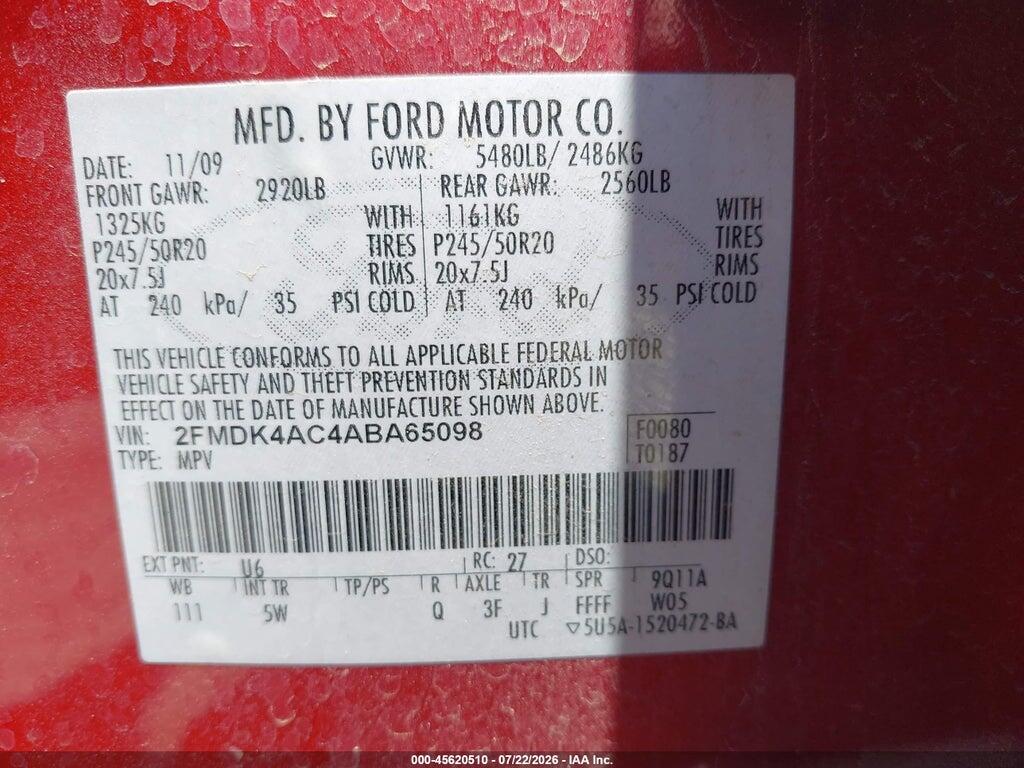 2FMDK4AC4ABA65098 2010 FORD EDGE photo no. 9