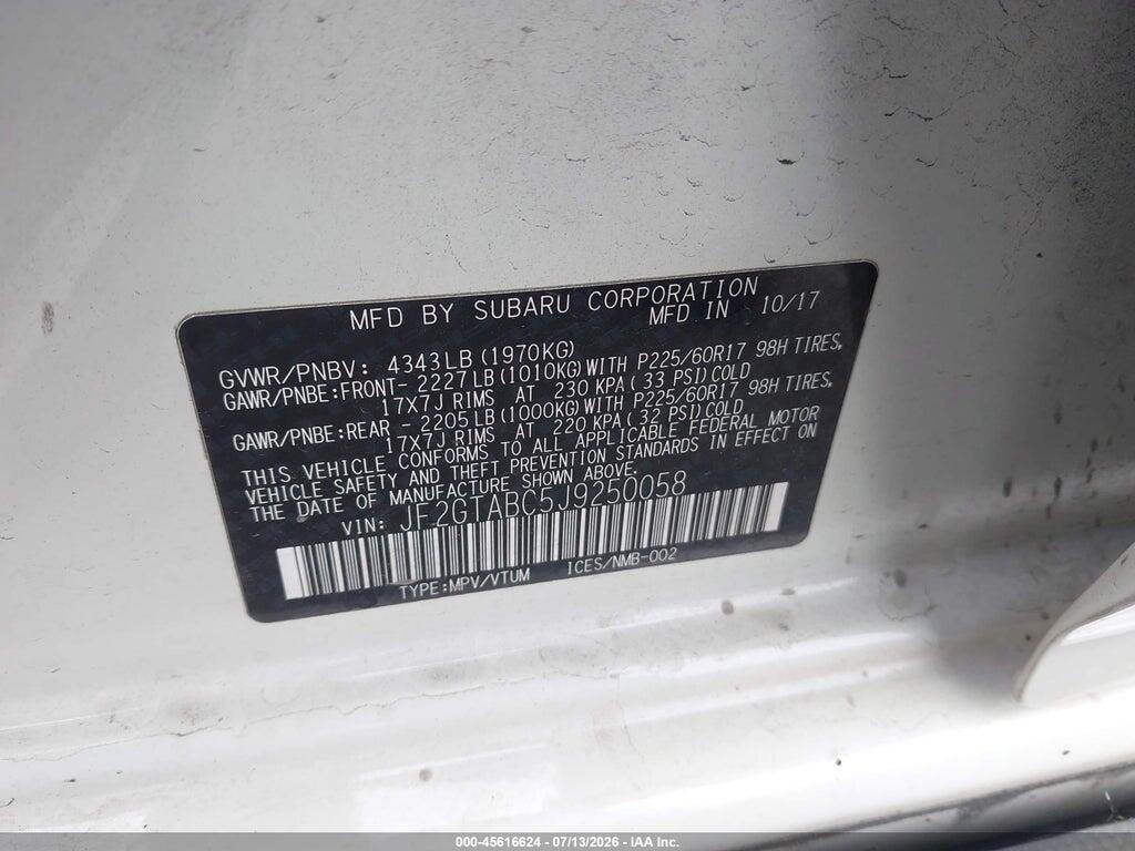 JF2GTABC5J9250058 2018 SUBARU CROSSTREK photo no. 9
