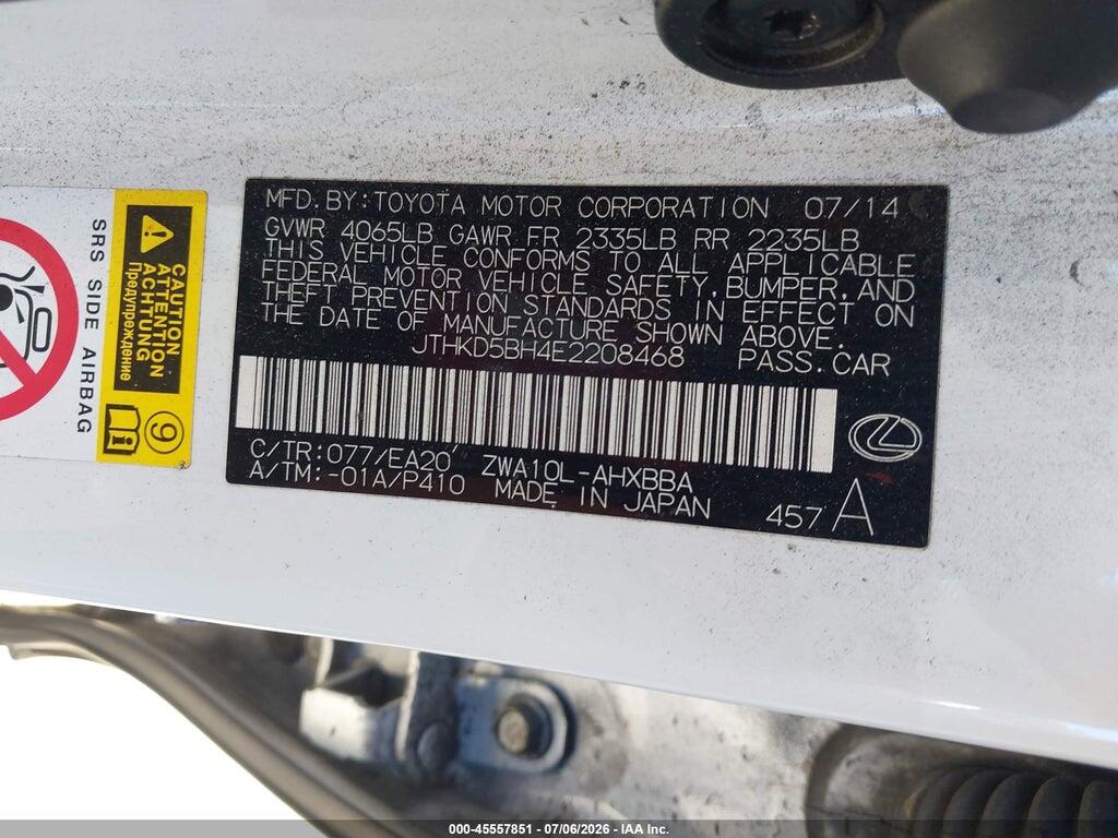 JTHKD5BH4E2208468 2014 LEXUS CT 200H photo no. 9