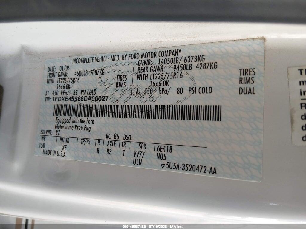 1FDXE45S66DA06027 2006 FORD E-450 CUTAWAY photo no. 9