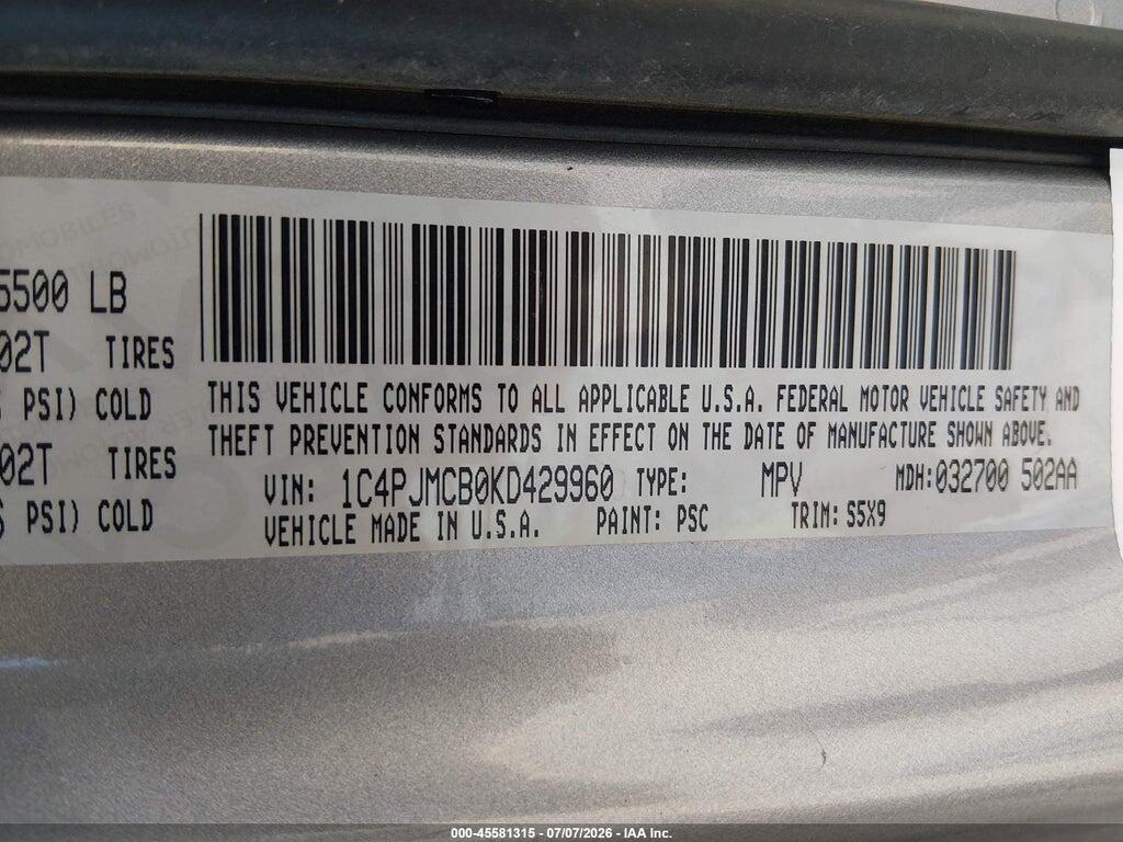 1C4PJMCB0KD429960 2019 JEEP CHEROKEE photo no. 9