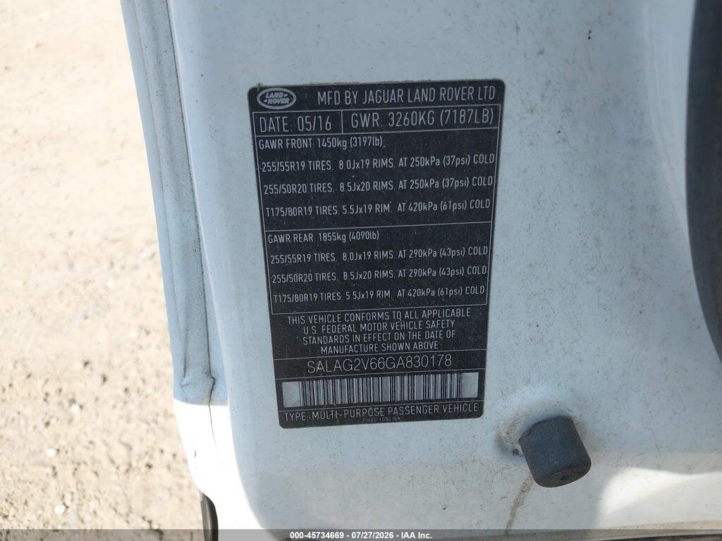 SALAG2V66GA830178 2016 LAND ROVER LR4 photo no. 9