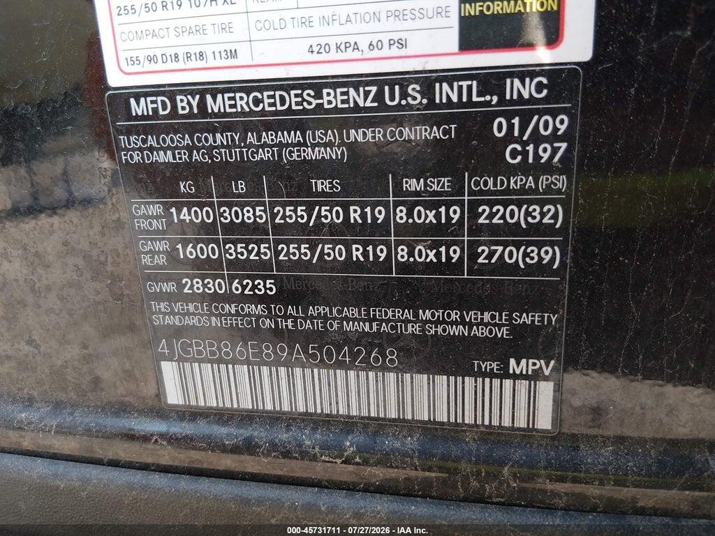 4JGBB86E89A504268 2009 MERCEDES-BENZ ML 350 photo no. 9