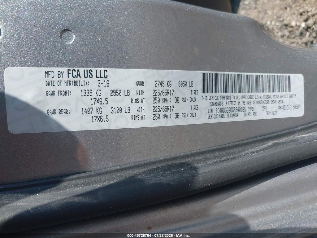 2C4RDGEG6GR340165 2016 DODGE GRAND CARAVAN photo no. 9