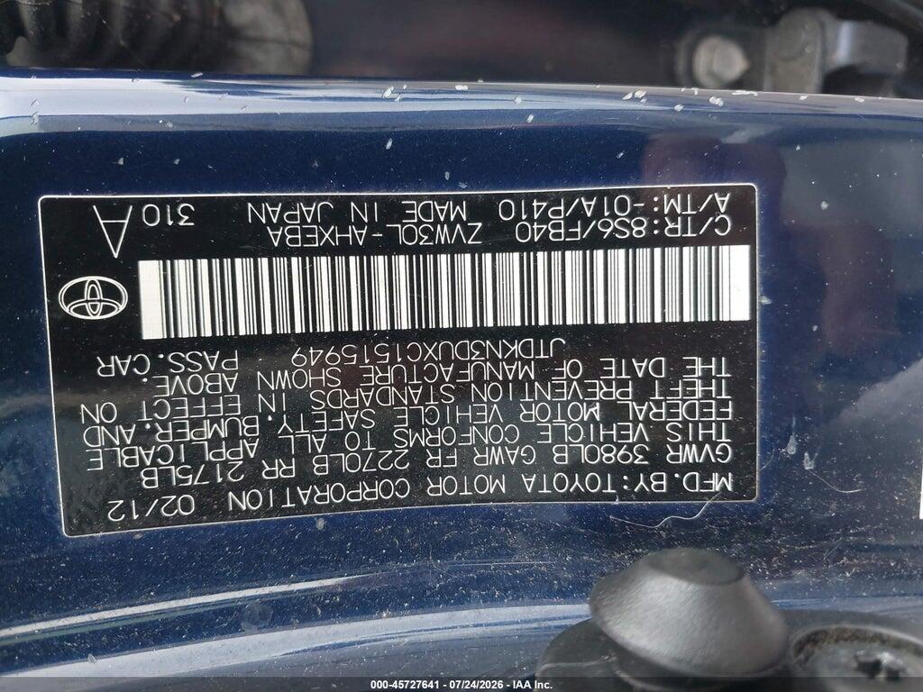 JTDKN3DUXC1515949 2012 TOYOTA PRIUS photo no. 9