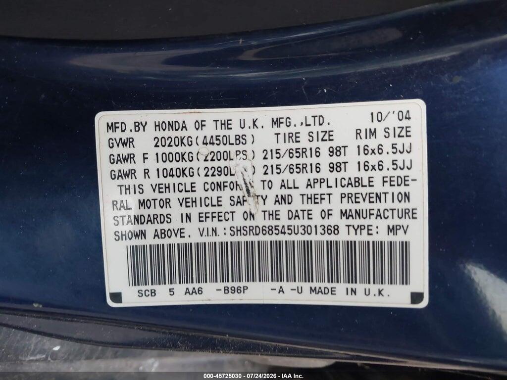 SHSRD68545U301368 2005 HONDA CR-V photo no. 9